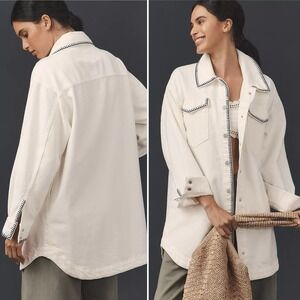 NWT Anthropologie‎ PILCRO Oversized White Jean Jacket XL Tillie Whipstitch $178